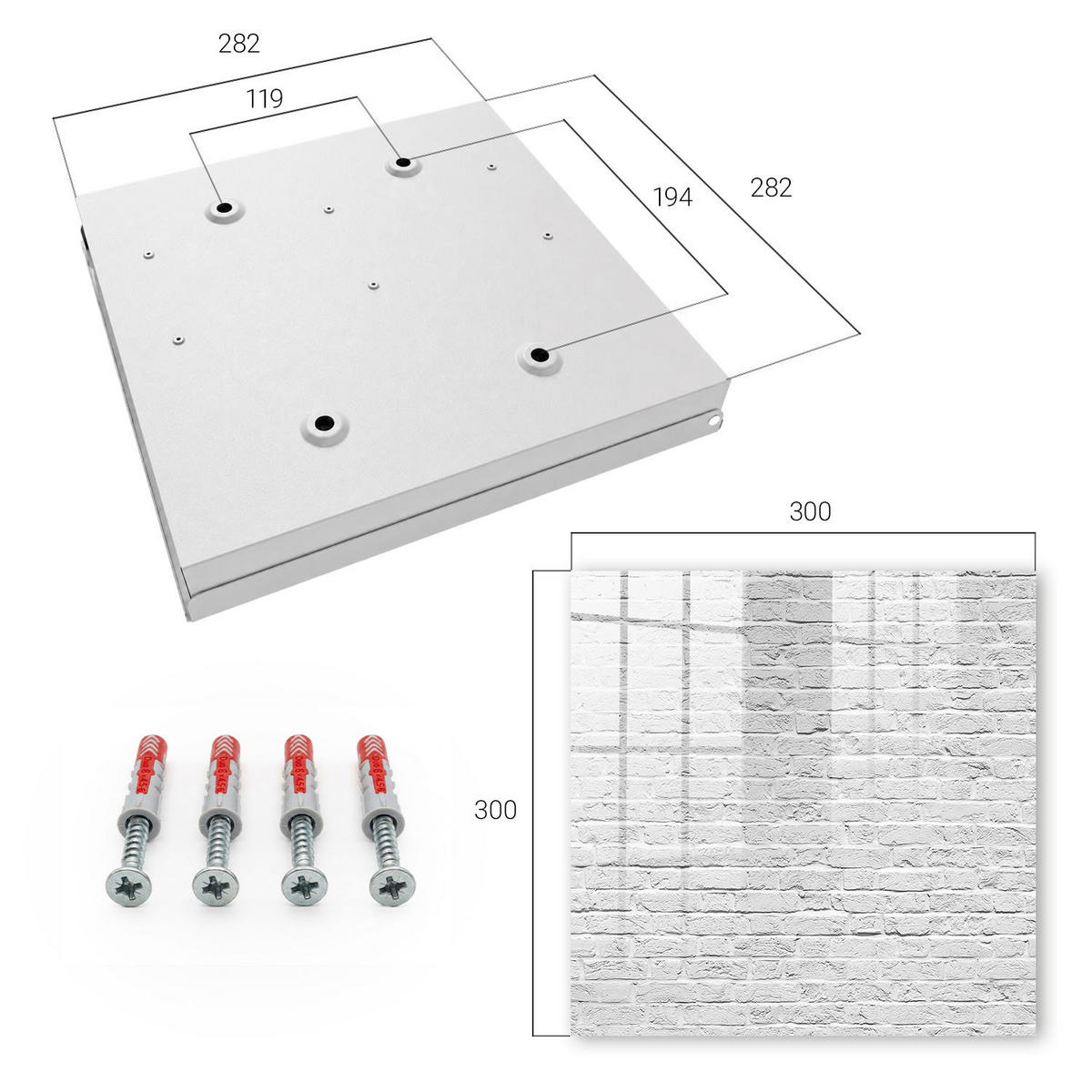 SCHLÜSSELBOX Weiß 30x30 cm – Türöffnung nach rechts - Ziegelmauer - Grau, Metall (30/30/5cm) - TULUP