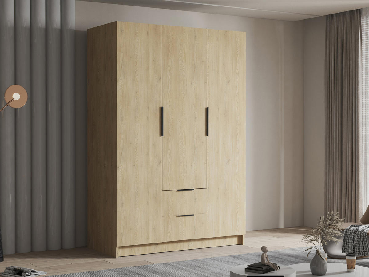 KLEIDERSCHRANK Calwi I - Eichefarben/Schwarz, Holzwerkstoff/Kunststoff (150/216/60cm) - MIRJAN24