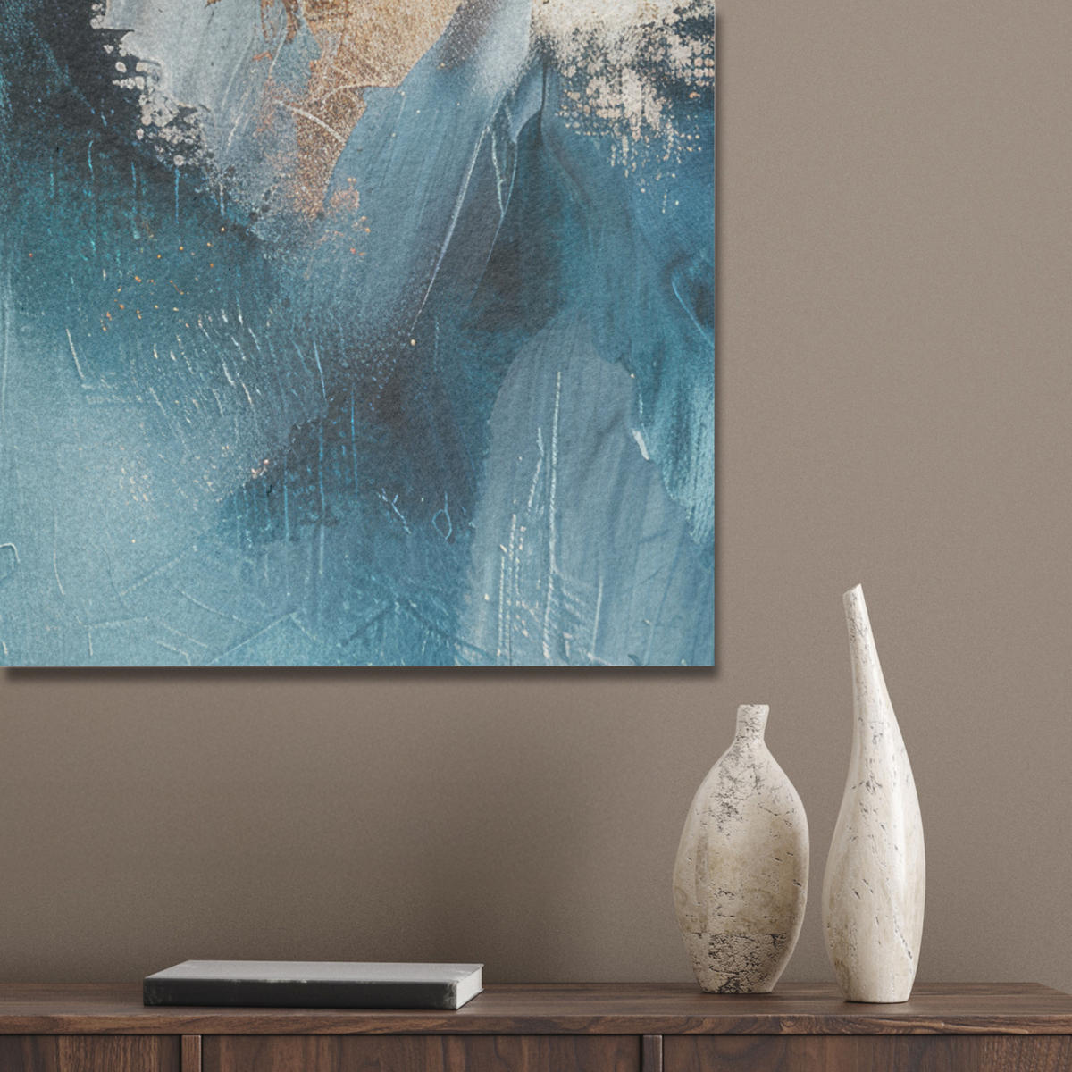 AKUSTIKPANEEL Abstrakt - Kunst - Gold - Blau 60x80 cm - Petrol, Textil (60/0.9/80cm) - MuchoWow