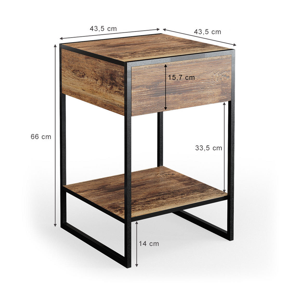 NACHTTISCH Fyrk Antikholz 43.5 x 66 cm 2er Set - Eichefarben/Schwarz, Holzwerkstoff (43.5/66/43.5cm) - Vicco