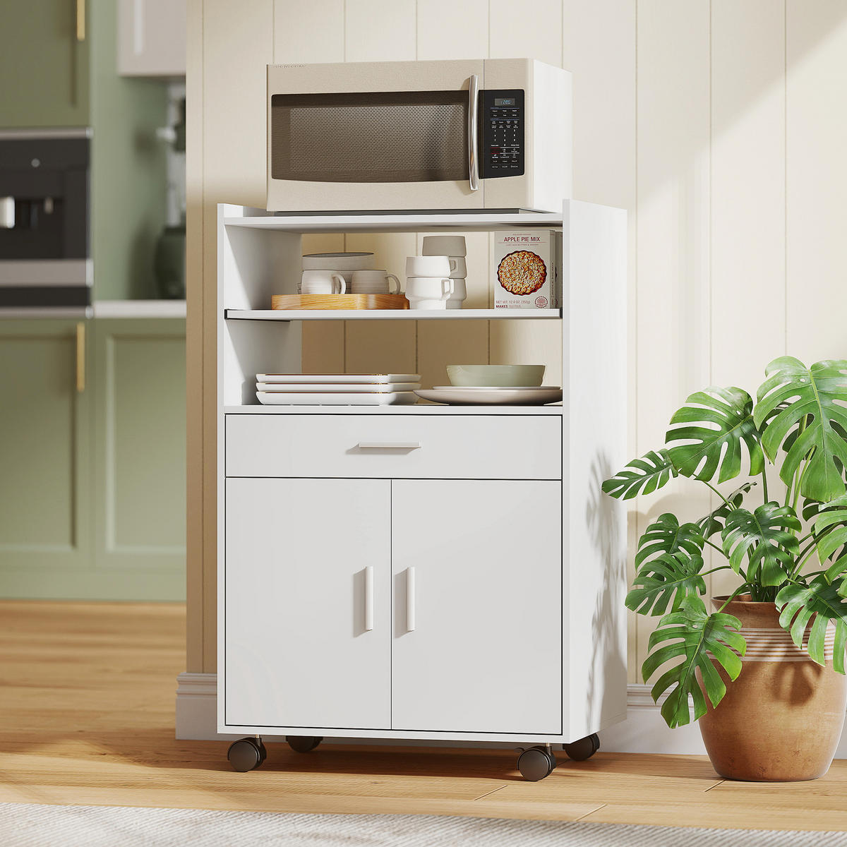 KÜCHENSCHRANK mit Rollen & Schublade Weiß - Weiß, Holzwerkstoff (40/92/59cm) - HOMCOM