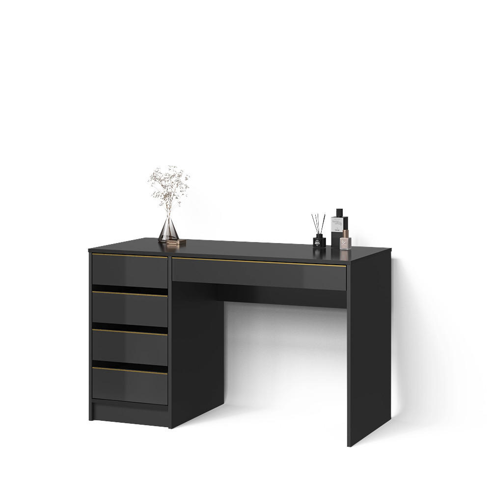 SCHMINKTISCH Imola Schwarz/Gold ohne Spiegel - Goldfarben/Schwarz, Holzwerkstoff (55/120/75cm) - Livinity®