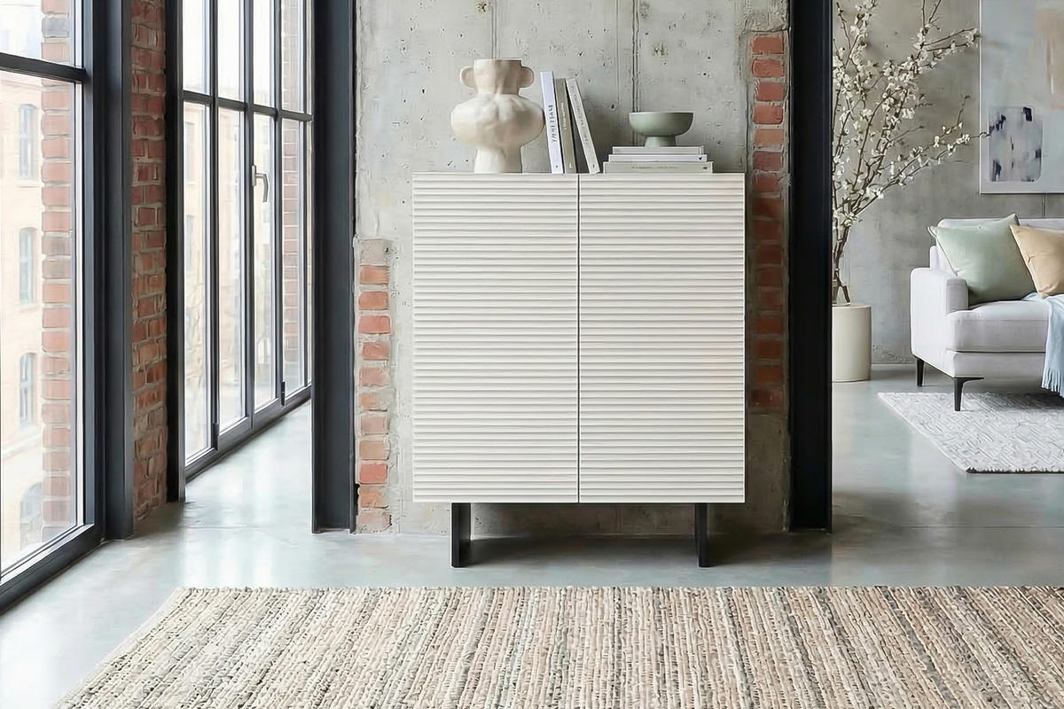 HIGHBOARD LYNN Weiß Holz - Schwarz/Weiß, Holzwerkstoff/Metall (100/120/40cm) - KAWOLA