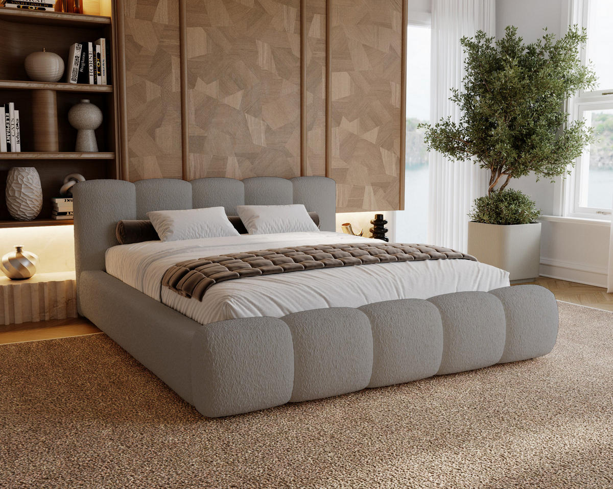 POLSTERBETT bouclé 200x200 Ravello mit Bettkasten, Lattenrost, Hellgrau - Hellgrau, Holz/Textil (200/200cm) - Emporius