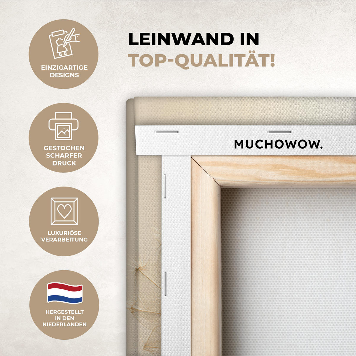 LEINWANDBILD Sonnenlicht - Löwenzahn - Botanisch - Blumen Wandbild 40x30 cm - Creme, Textil (40/30cm) - MuchoWow