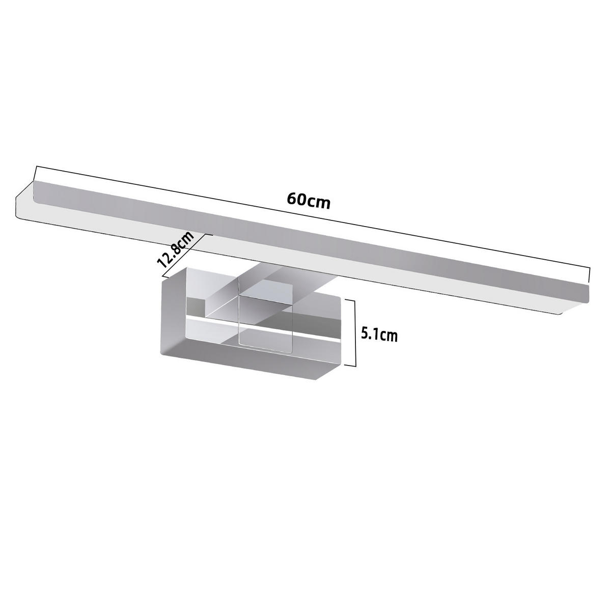 SPIEGELLEUCHTE Qylzork 12.8/12/60 cm - Chromfarben, Kunststoff (60/12.8/12cm) - ZMH