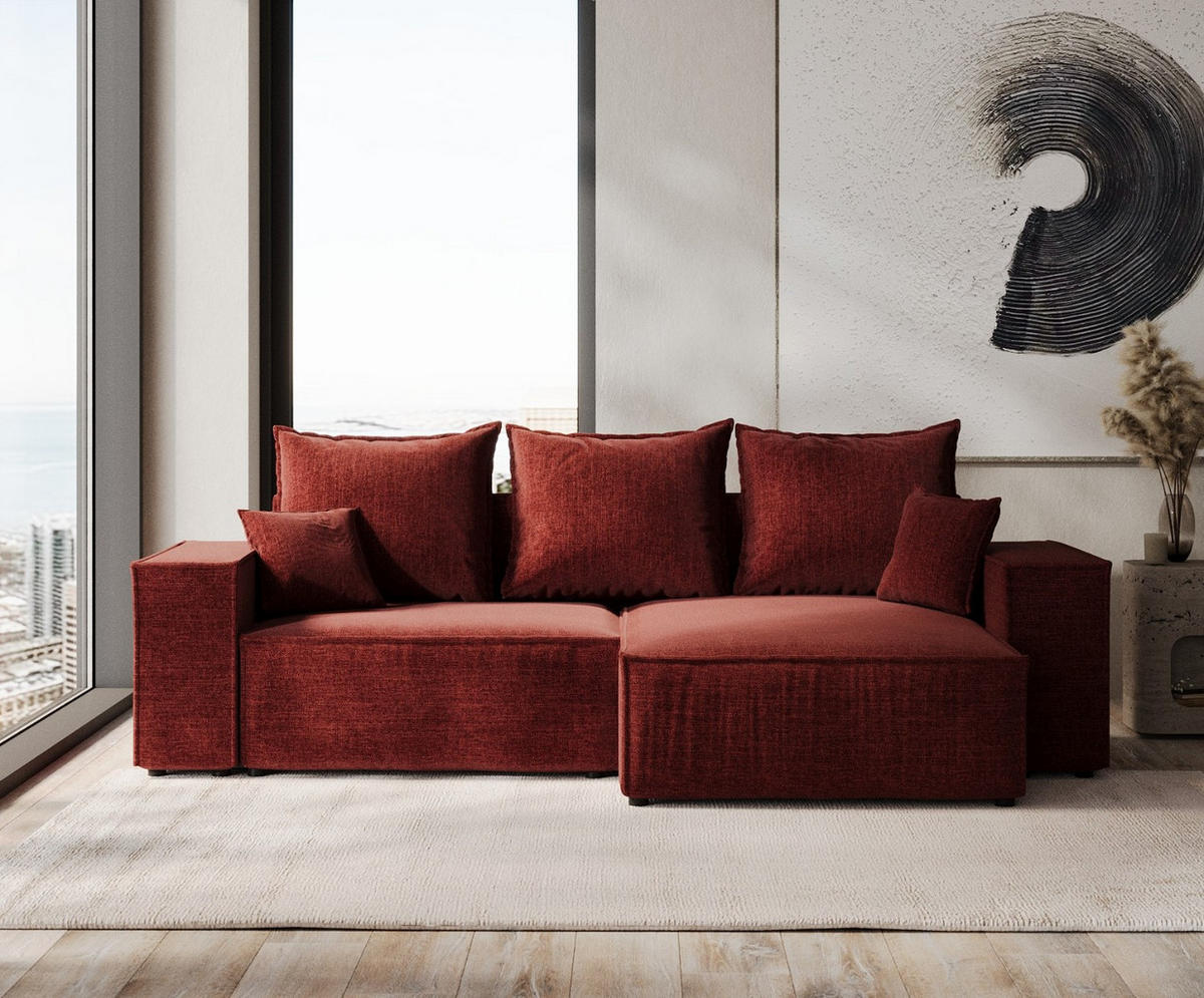 ROHOVÁ SEDAČKA SENSO, textil, Červená - černá/červená, dřevo/kompozitní dřevo (255/148cm) - AltaBeds