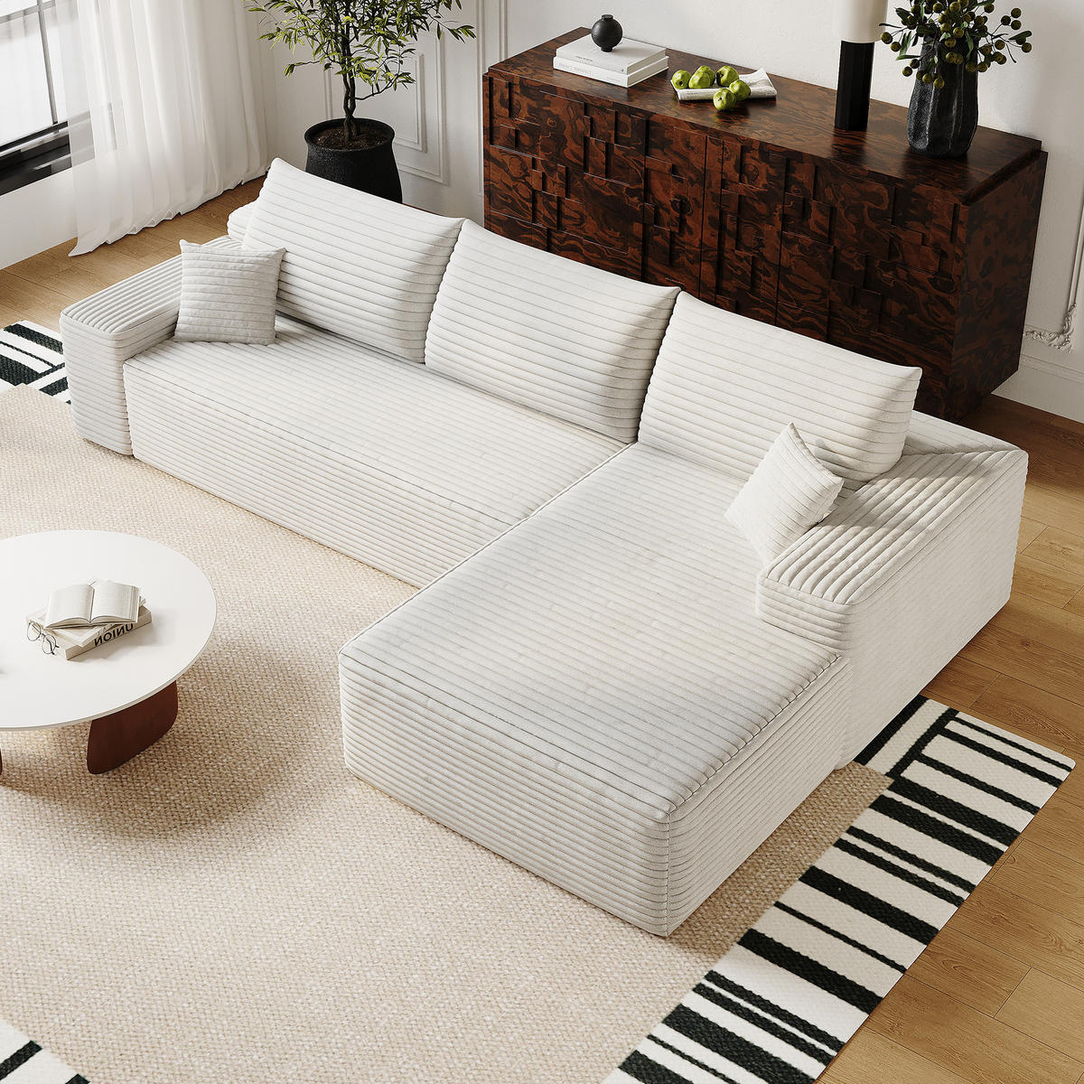 ECKSOFA 270/175/83 cm Weiß Cord mit Chaiselongue, Rechte Seite - Weiß, Textil (270/175cm) - Oxeza