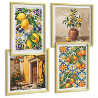 BILDER SET 4er Set - 50x50 cm & 40x60 cm Goldrahmen - Zitronenorange Blütenmuster - Goldfarben, Kunststoff (50/50cm) - TULUP