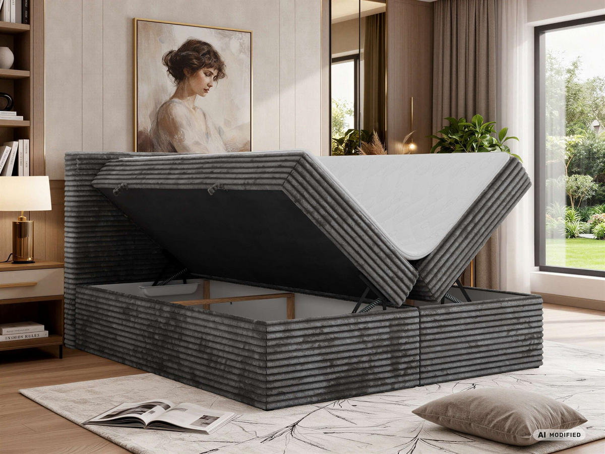 KONTINENTÁLNÍ POSTEL TILION 140/200 - Šedá Manšestr - Topper T25 - H4 - šedá/černá, textil/plast (140/200cm) - MKS