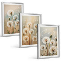 BILDER SET 3er Set - 40x60 cm Silberner Rahmen - Pastellfarbene Löwenzahnblüten - Silberfarben, Kunststoff (40/60cm) - TULUP