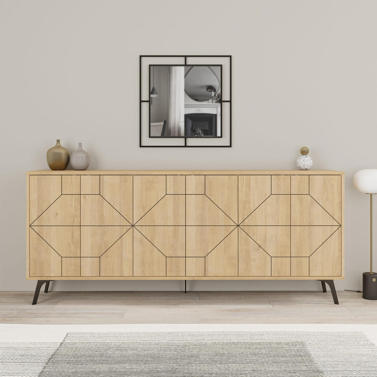 SIDEBOARD mit 6 dekorierten Türen L184 cm - Dune - Eichefarben, Holzwerkstoff (35/77.4/184cm) - Calicosy