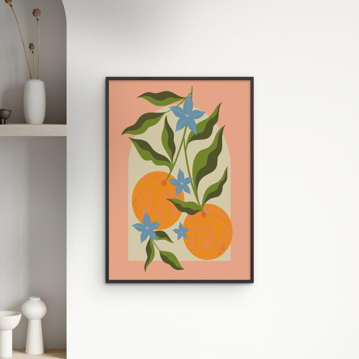 POSTER mit Rahmen Melissa Donne - Orange Branch with Flowers - Multicolor/Schwarz, Holz/Papier (30/40cm) - Poster&Frame