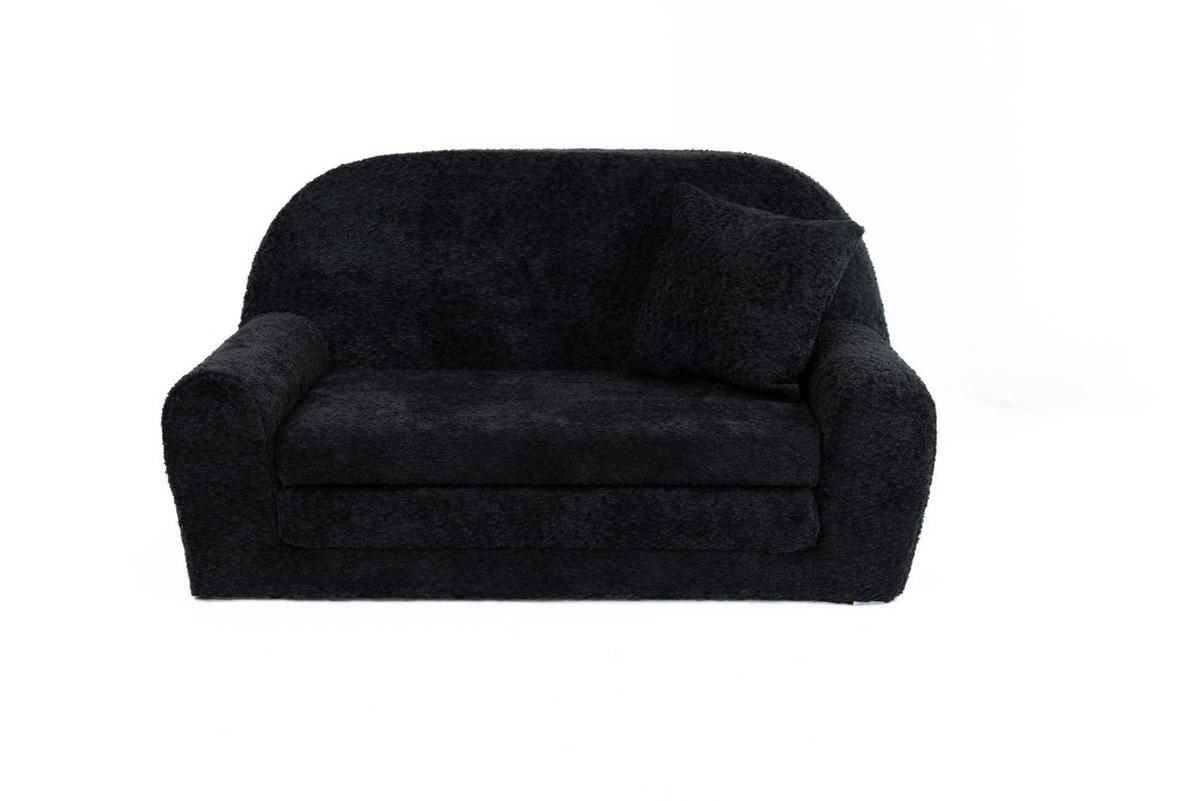 MINI-SOFA David - Ausklappbares Kindersofa aus Teddystoff in schwarz - Schwarz, Textil (78/45/40cm) - Fortisline