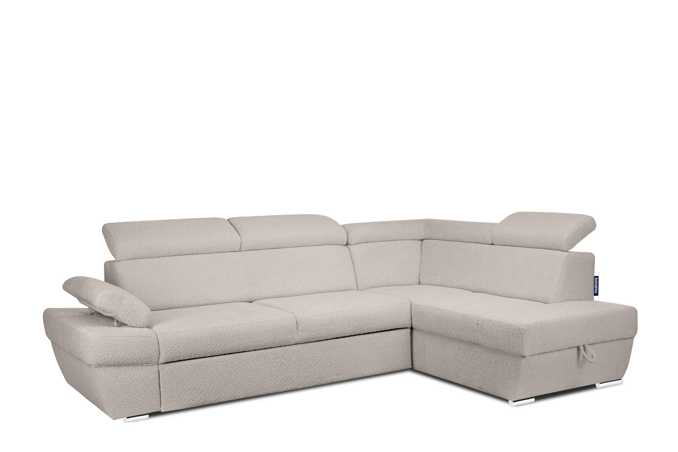 SCHLAFECKSOFA RATLO rechts 4/5-Sitzer mit Bettkasten, Ecru - Ecru/Silberfarben, Textil (270/190cm) - KONSIMO®