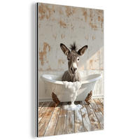 METALLBILD Esel - Tiere - Badewanne - Schaumstoff 60x90 cm - Weiß, Metall (60/90cm) - MuchoWow