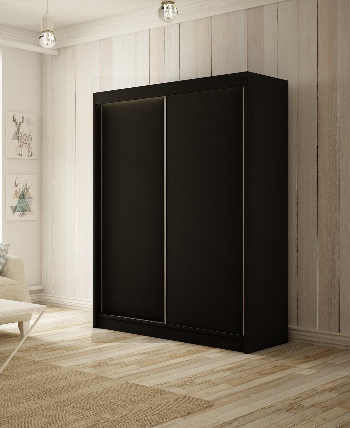 SCHWEBETÜRENSCHRANK Saturn 120 cm 2-türig, schwarz - Schwarz, Kunststoff (120/215/61cm) - Margaret Hadas24