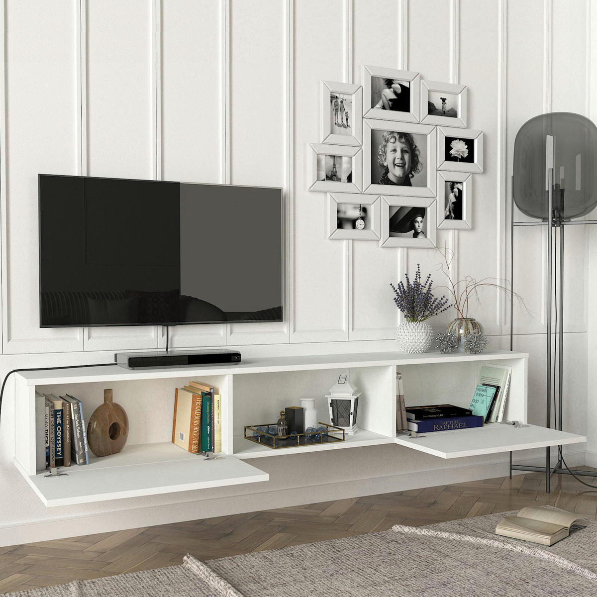 TV-ELEMENT Paltamo - Weiß, Holzwerkstoff (180/29.5/31cm) - [en.casa]