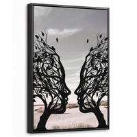LEINWAND Bilder mit Rahmen - Strand - Meer - Menschen - Baum - Moderne Kunst - 20x30 - Hellgrau, Textil (20/30cm) - MuchoWow