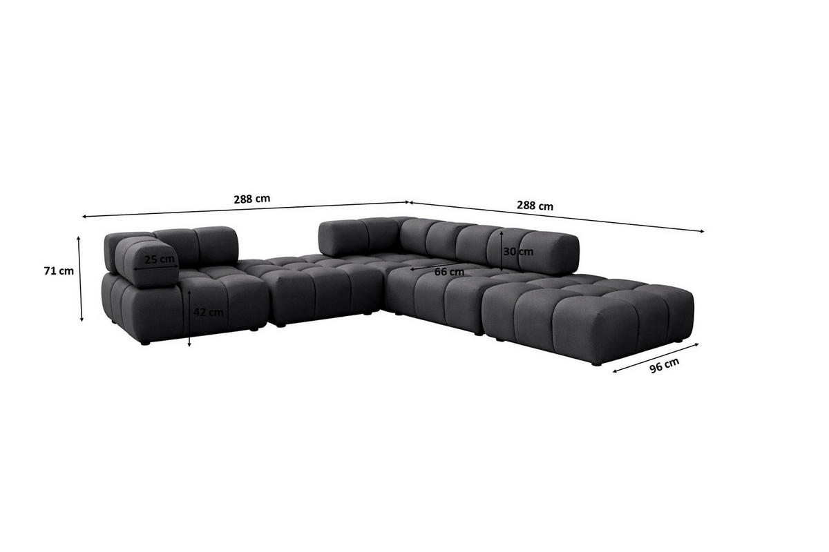 ECKSOFA Corner Modular, Veloursstoff Bluvel, Schwarz, Rechts, Bolla - Schwarz, Holz (288/288cm) - Kaiser Möbel