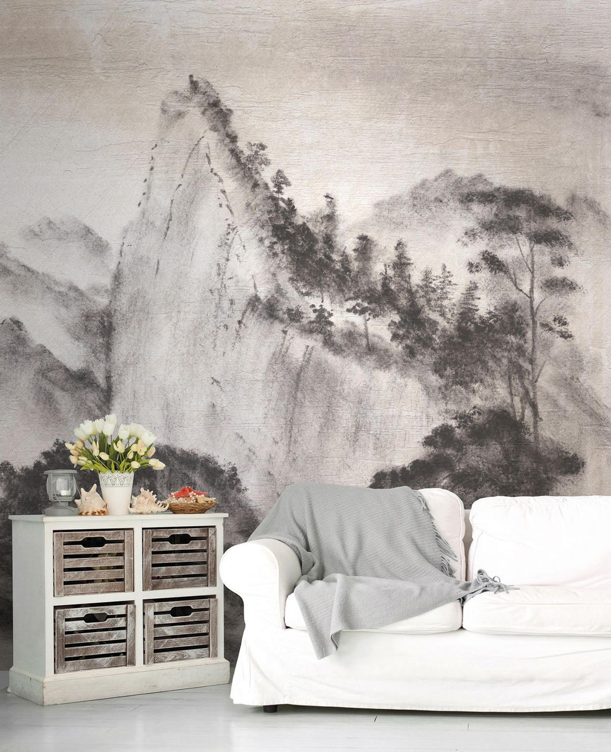 FOTOTAPETE bewaldete Landschaft 371 x 280 cm - Grau, Papier (371/280cm) - Sanders & Sanders