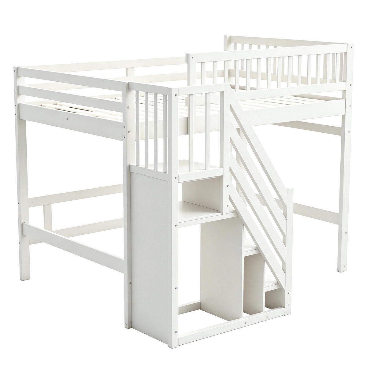 HOCHBETT 140/200 mit Stauraumtreppe und hohem Geländer in Weiß - Weiß, Holz (140/200cm) - EVRYAE