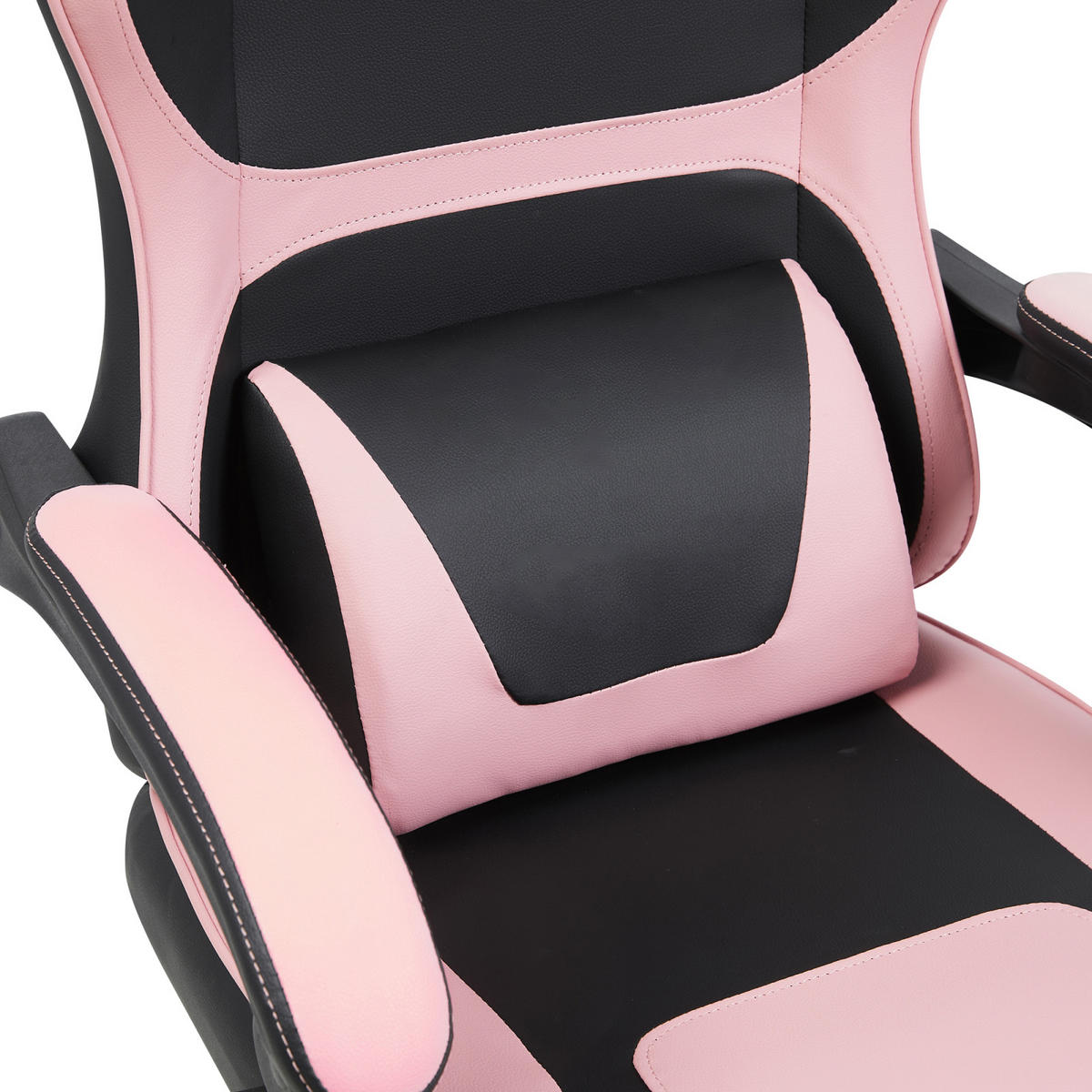 GAMING-STUHL schwarz-pink ergonomisch mit ausziehbarer Fußstütze, Nacken- und Lendenkissen, höhenverstellbar - Pink, Leder (54/116/61cm) - BRILVERDE