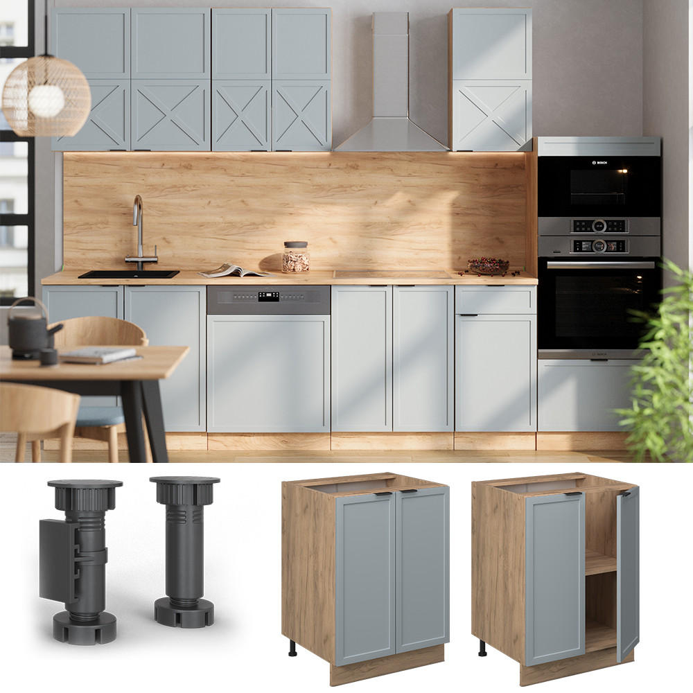 KÜCHENUNTERSCHRANK Fame-Line Hellblau-grau 60 cm, AP Anthrazit - Eiche Wotan/Blaugrau, Holzwerkstoff (60/82/60cm) - Vicco