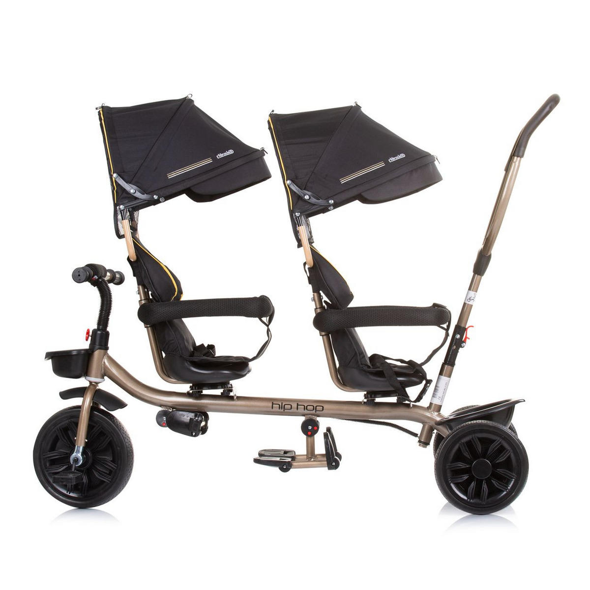 ZWILLINGSDREIRAD Hip Hop schwarz zwei Kinder, bis 40 kg, Sitze 360° drehbar - Schwarz, Metall (131/49/95cm) - Chipolino