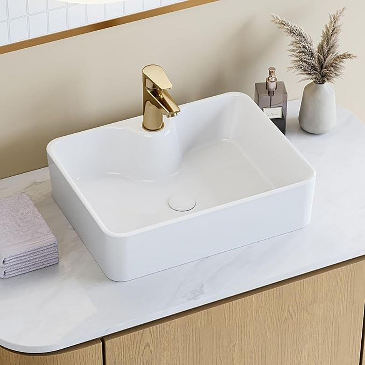 WASCHBECKEN mit Hahnloch 48 x 37 x 13 cm - Weiß, Keramik (48/13/37cm) - HOROW