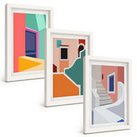 BILDER SET 3er Set - 20x30 cm Weißer Rahmen - Farbenfrohe Illustrationen von Gebäuden - Weiß, Kunststoff (20/30cm) - TULUP