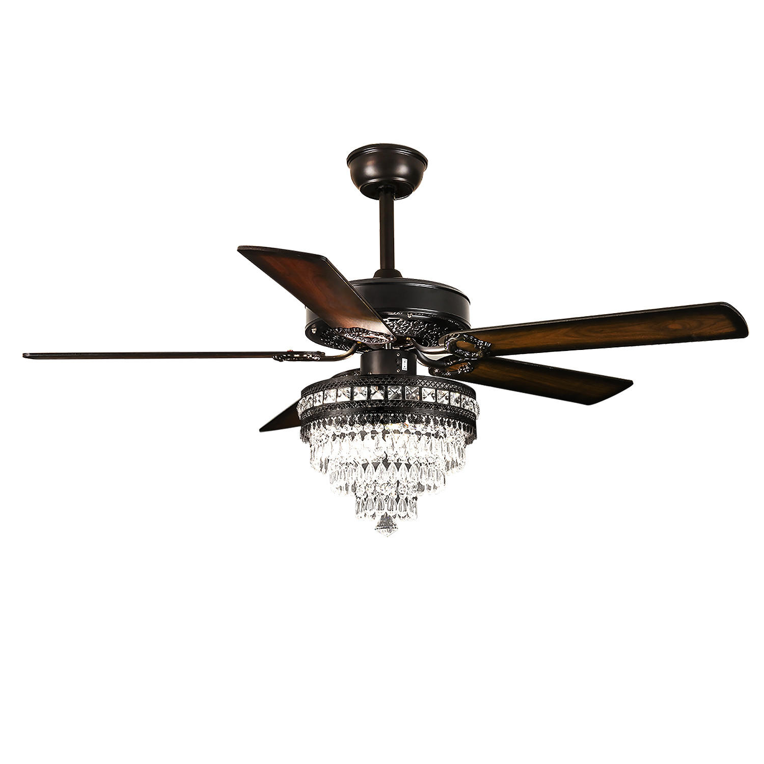 DECKENVENTILATOR Schwarz 132 cm mit Kristallleuchte und Fernbedienung - Schwarz, Metall (132.1/132.1/59.9cm) - Surtime
