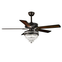 DECKENVENTILATOR Schwarz 132 cm mit Kristallleuchte und Fernbedienung - Schwarz, Metall (132.1/132.1/59.9cm) - Surtime