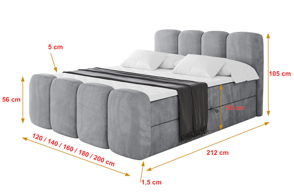 BOXBETT mit Matratze H4 und Lattenrost - NINA-Z - 140x200 cm - Hellgrau - Hellgrau, Holzwerkstoff (140/200cm)