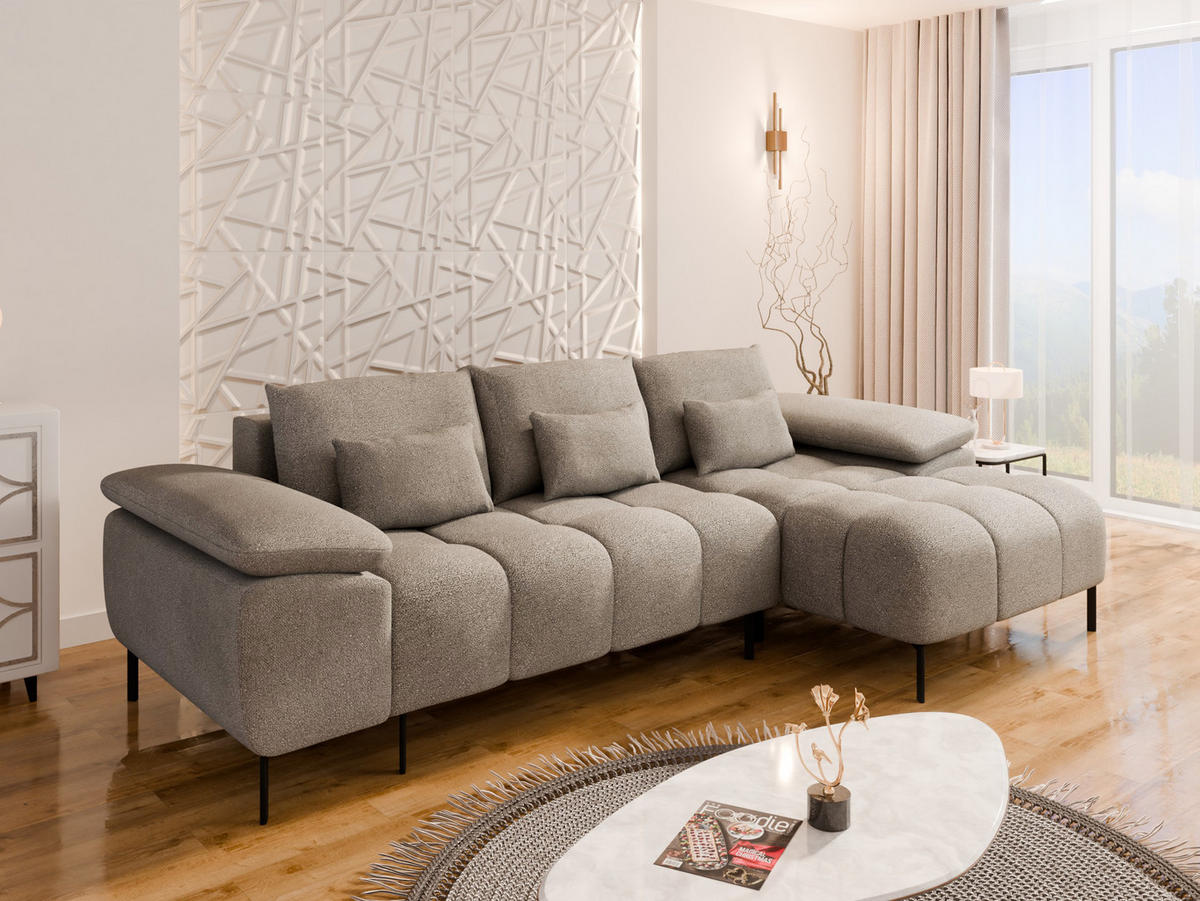 ECKSCHLAFSOFA 4-Sitzer DOLUS – Modernes Ecksofa mit Schlaffunktion Links montierbar , Taupe - Taupe, Holz (141/277cm) - Panda Möbel