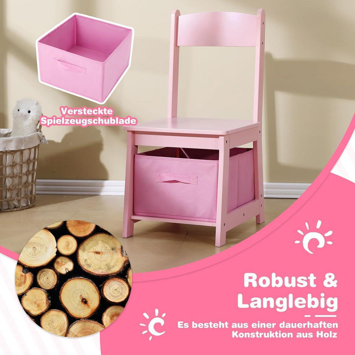 KINDERSCHREIBTISCH mit Stuhl 2-teiliges Set Rosa - Pink, Holzwerkstoff (95.5/95.5/45cm)