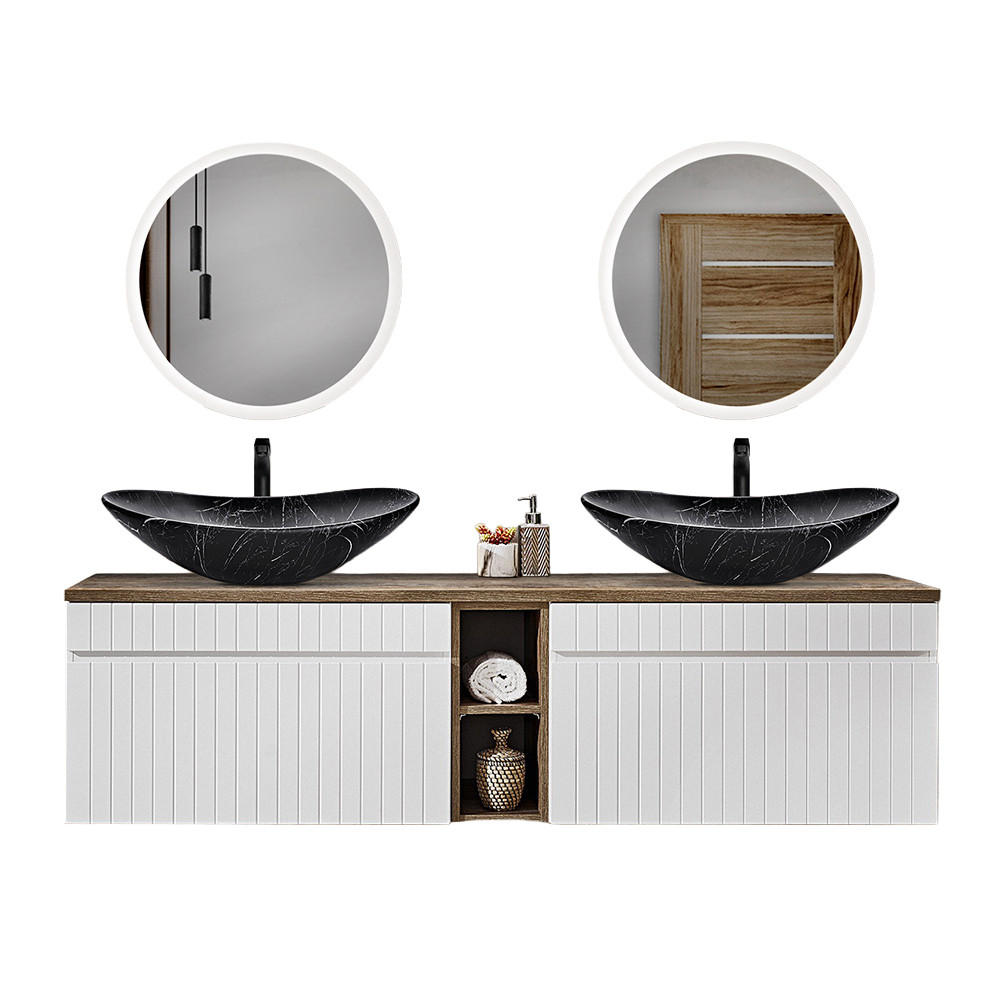 BADMÖBEL-SET 3-TLG. Iraklio-56 - Weiß, Holzwerkstoff (180/200/46cm) - Lomado