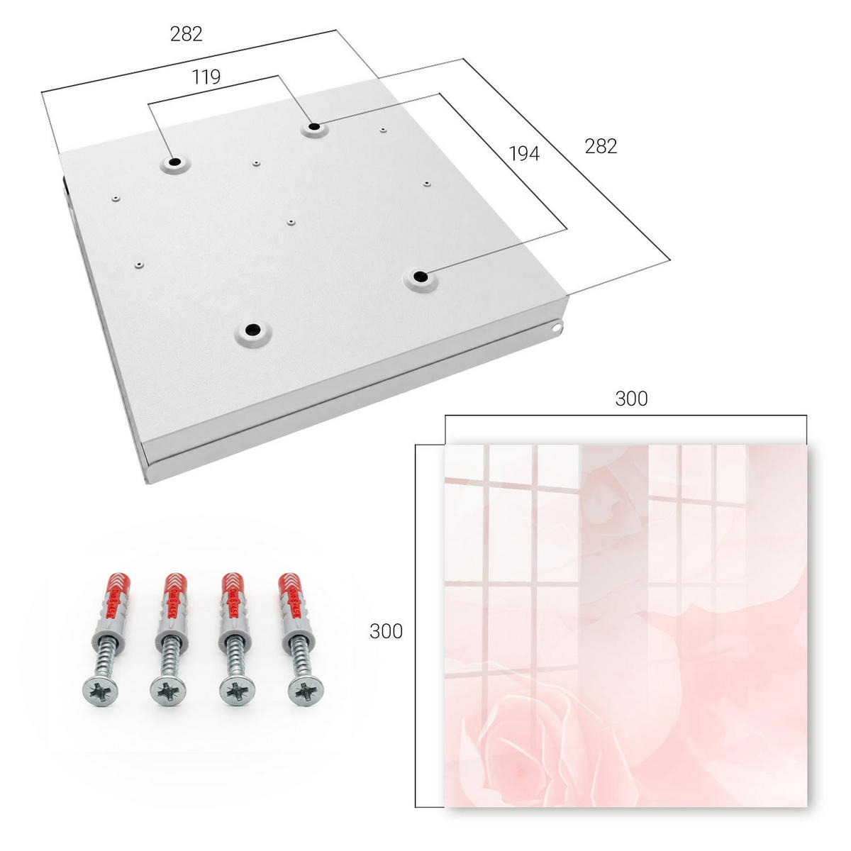 SCHLÜSSELBOX Weiß 30x30 cm – Türöffnung nach rechts - Pastellrosen - Pink, Metall (30/30/5cm) - TULUP