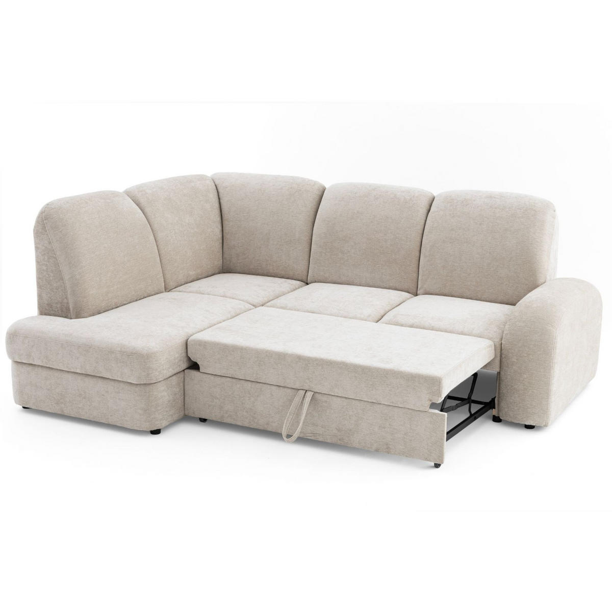 ECKSOFA VIBE L Links mit Schlaffunktion 129x205 Chenille Beige - Beige/Schwarz, Holz/Kunststoff (186/250cm) - Muffo