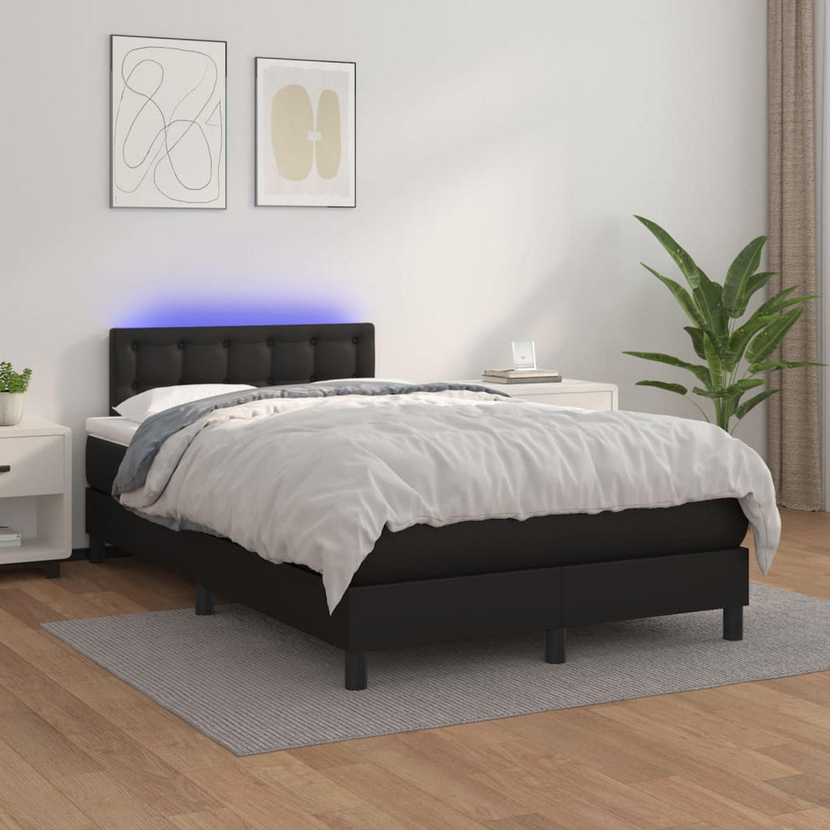 BOXSPRINGBETT MIT MATRATZE & LED SCHWARZ 120X200 CM KUNSTLEDER - Schwarz, Leder/Holz - vidaXL