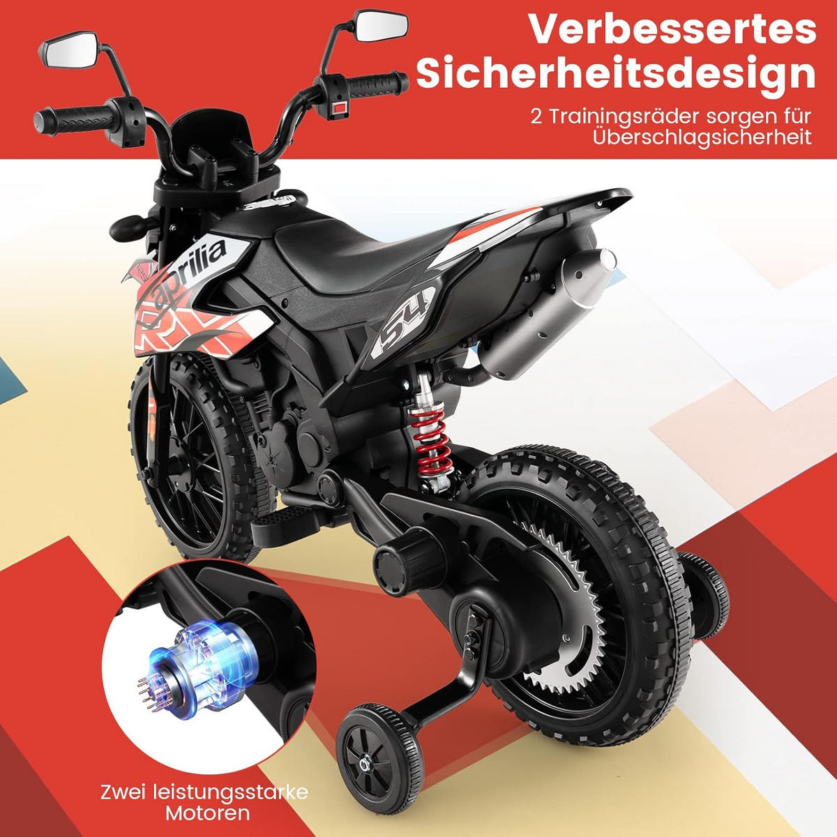 DETSKÁ MOTOCYKEL 12V elektrická červená - červená, plast (106.5/56/80cm) - COSTWAY