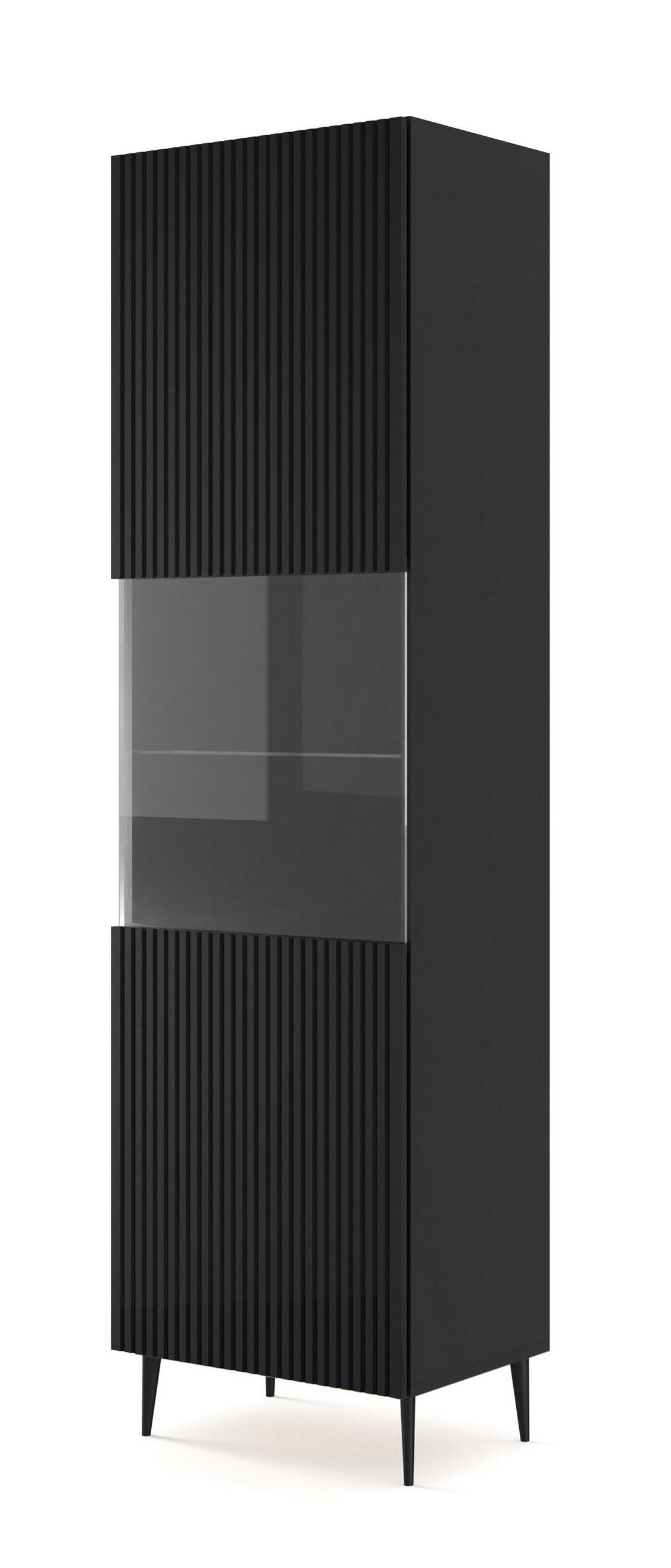 VITRINENSCHRANK SCHWARZ - Schwarz, Holzwerkstoff (60/215/42cm) - FURNLUX