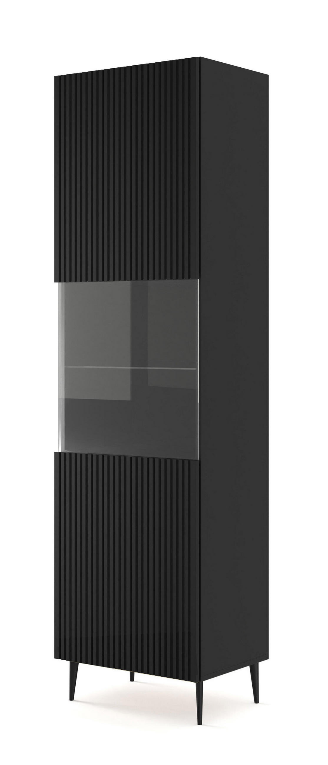 VITRINENSCHRANK SCHWARZ - Schwarz, Holzwerkstoff (60/215/42cm) - FURNLUX