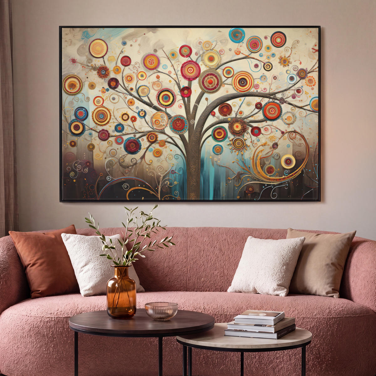 LEINWAND Bilder mit Rahmen - Baum - Baum des Lebens - Farbe - 120x80 - Braun, Textil (120/80cm) - MuchoWow