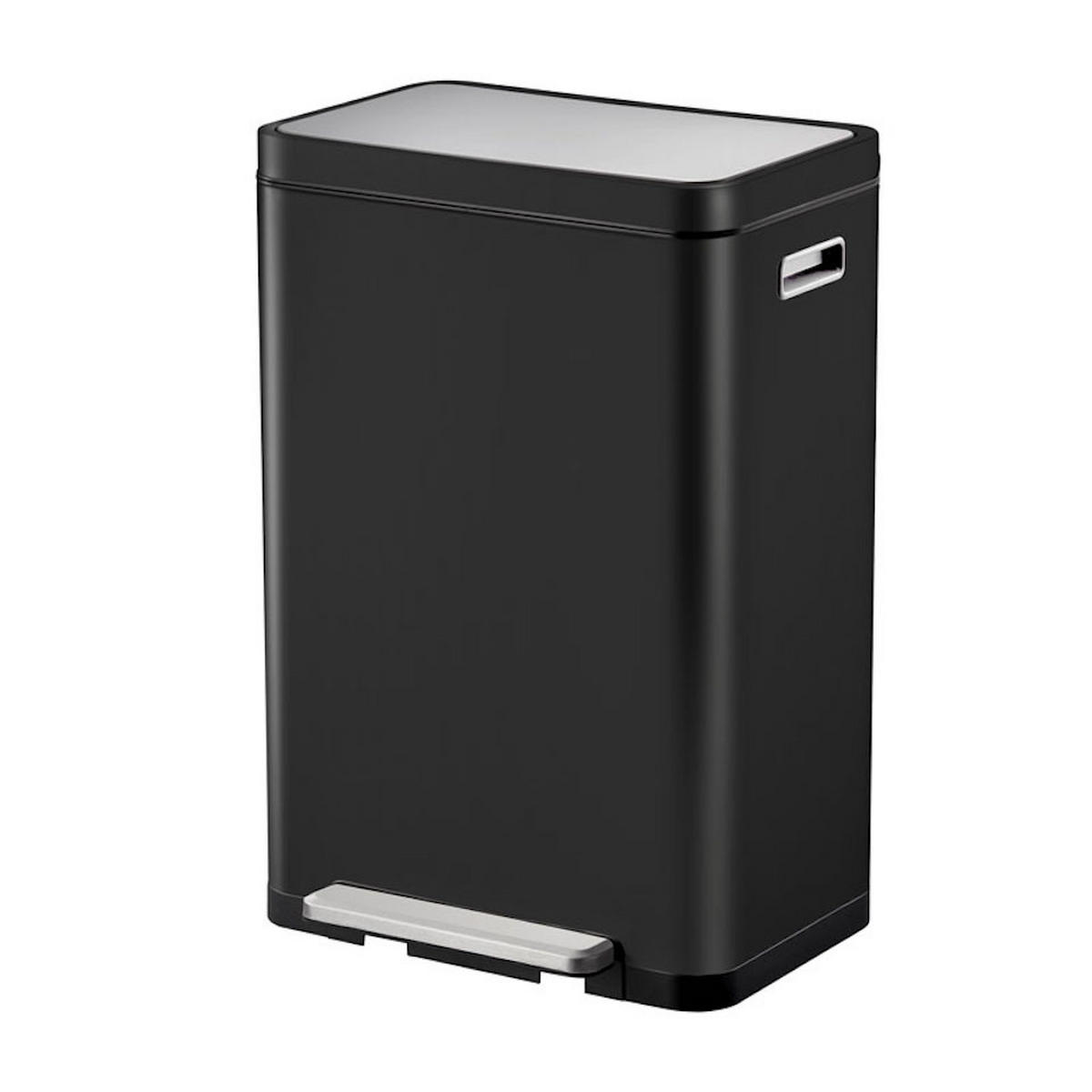 MÜLLEIMER Stilvoller Rechteckiger Mit Extra Breitem Pedal & Gedämpften Stay Open Deckel 65,2 x 43,3 x 33,4 cm 45 Liter Schwarz - Schwarz, Metall (43.3/65.2/33.4cm) - PROREGAL