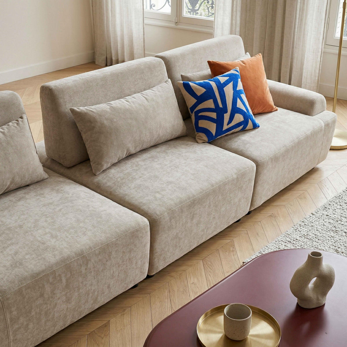 SOFA 3-Sitzer, Ekru - Weiß, Textil (303/82/109cm) - Oviala