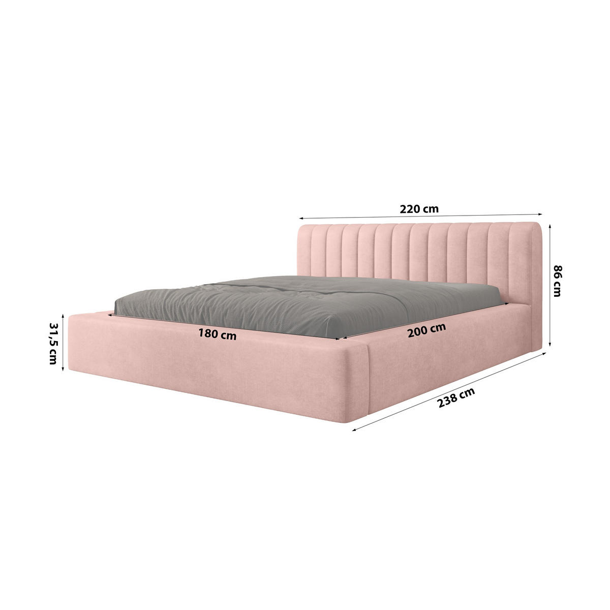 POLSTERBETT aus Polyester Vurmat 180x200 cm, Pink - Pink, Textil (180/200cm) - Fedve