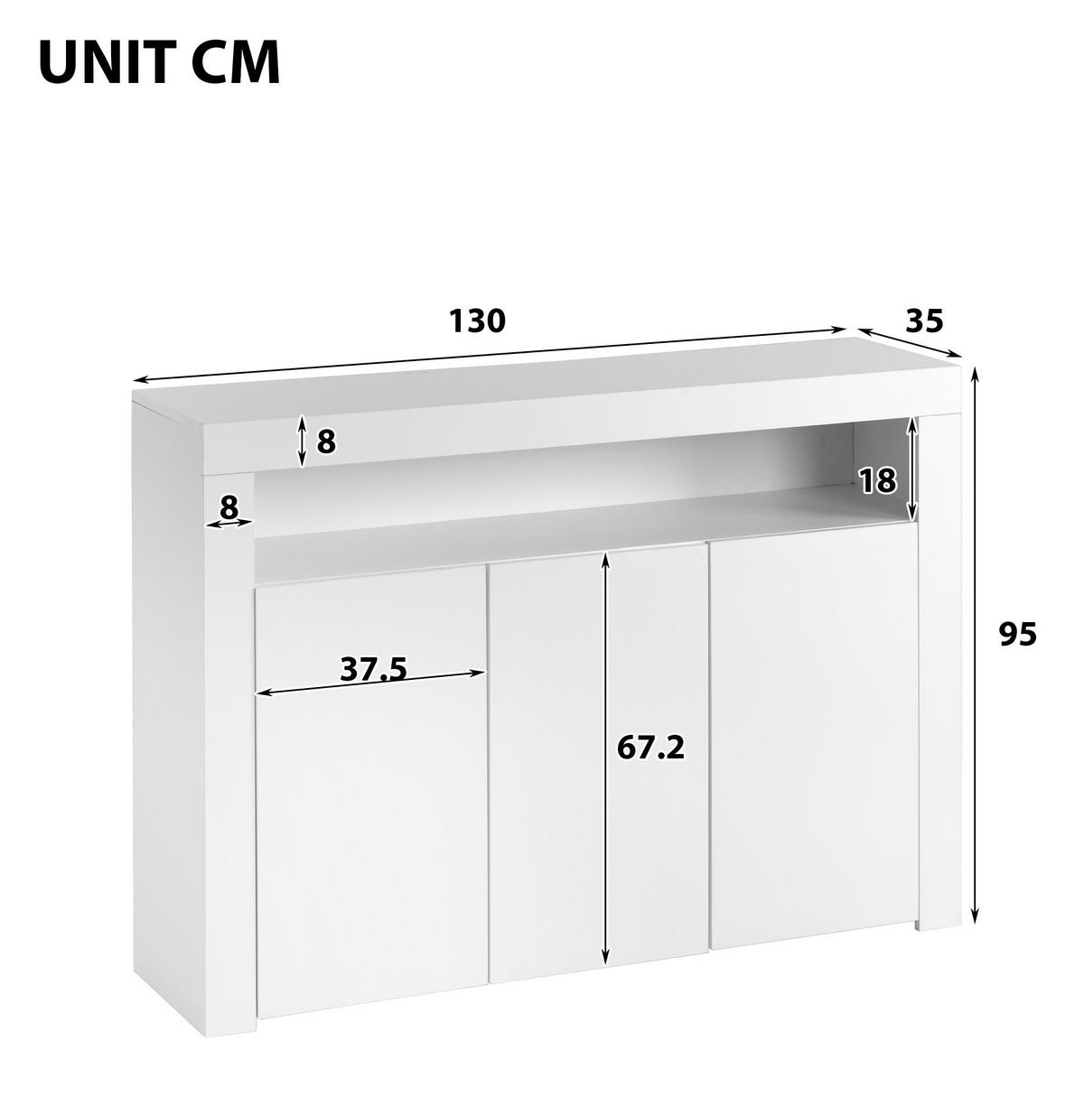 SIDEBOARD 130/35/95 cm Weiß aus Spanplatte mit LED-Beleuchtung - Weiß, Holzwerkstoff (130/95/35cm) - OKWISH