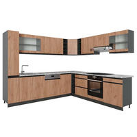 HÖRNKÖK R-Line, Goldkraft ek/antracit, 277 x 257 cm J-Shape, AP Marble - Honungsek/Antracit, Träbaserade material (277/81.6/60cm) - Vicco