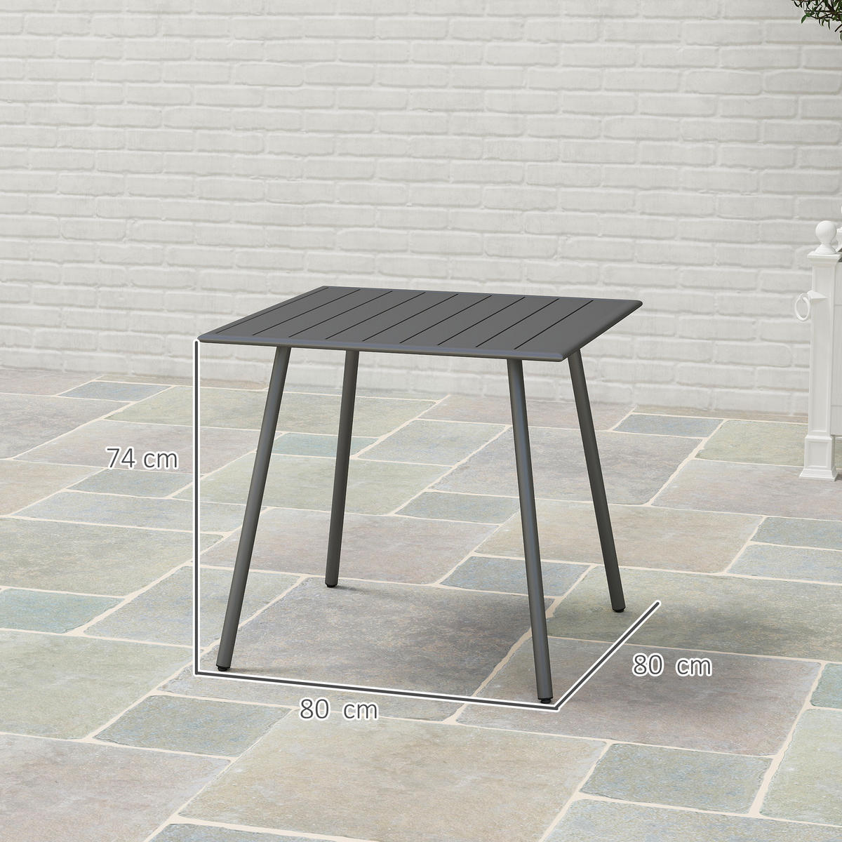GARTENTISCH Stahl 80 x 80 x 74 cm - Grau, Metall (80/80/74cm) - Outsunny